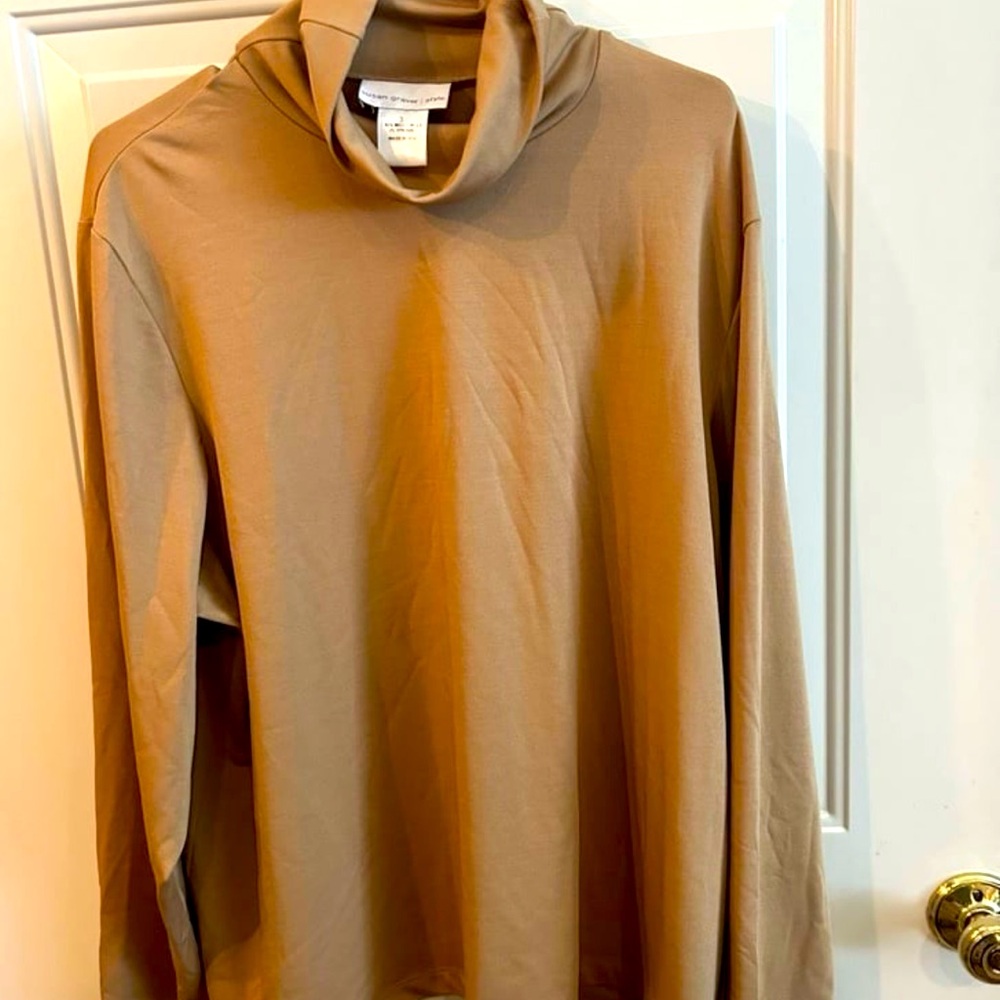 SUSAN GRAVER / STYLE Tan Cowlneck Shirt Micropoly Elastane Blend Size 3X